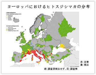 ヨーロッパにおけるヒトスジシマカの分布（図表７）