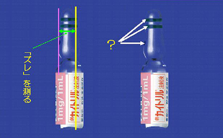 研究では、ワンポイント・カットマークの位置と表示ラベルのズレの角度を計測した。マークとラベルの位置にズレがないと、視認とカット動作がほぼ同時に行え、医薬品の取り違えが起こりにくくなる。（写真提供：昭和大学病院薬剤部）